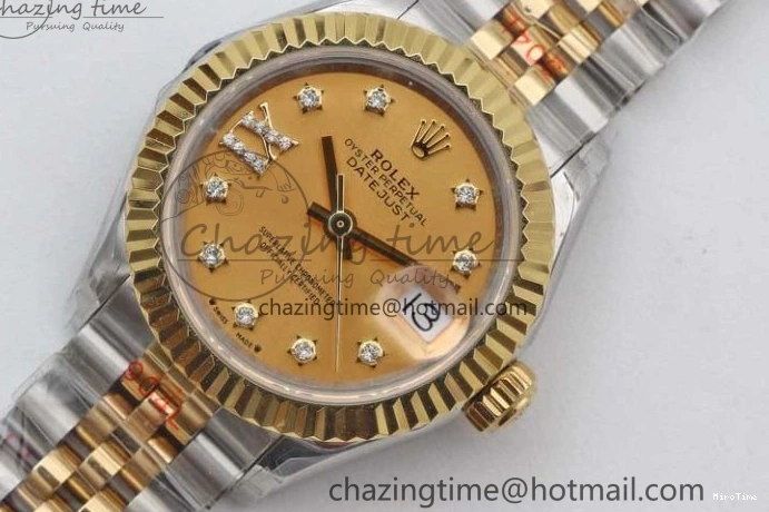 MiroTime 0420 Minimalist Datejust 28mm 279179 SS YG TWF Best Edition Gold Diamonds Markers Dial on SS YG Jubilee Bracelet NH 2141